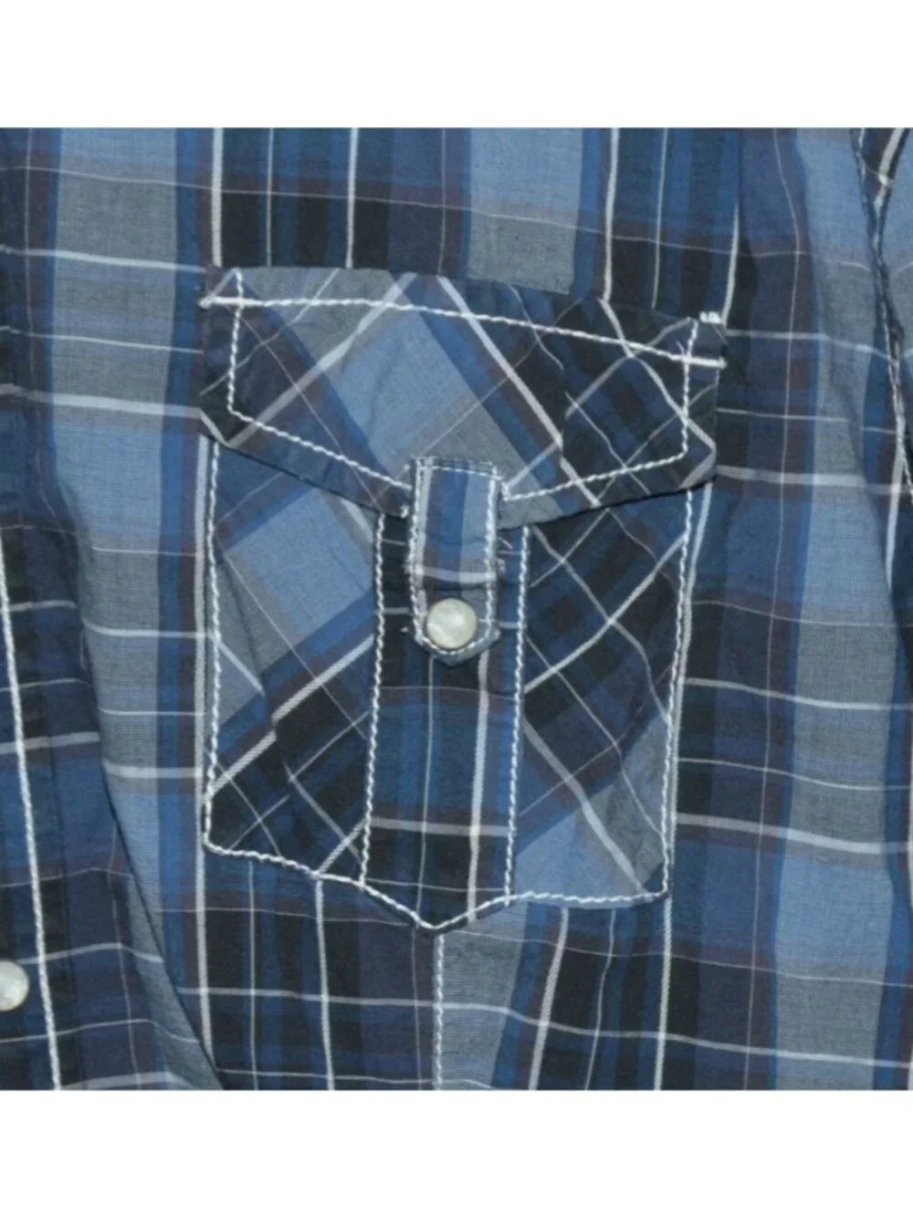 BKE Athletic Fit Mens Blue Plaid Pearl Snap Western Shirt Size XXL Embroidered